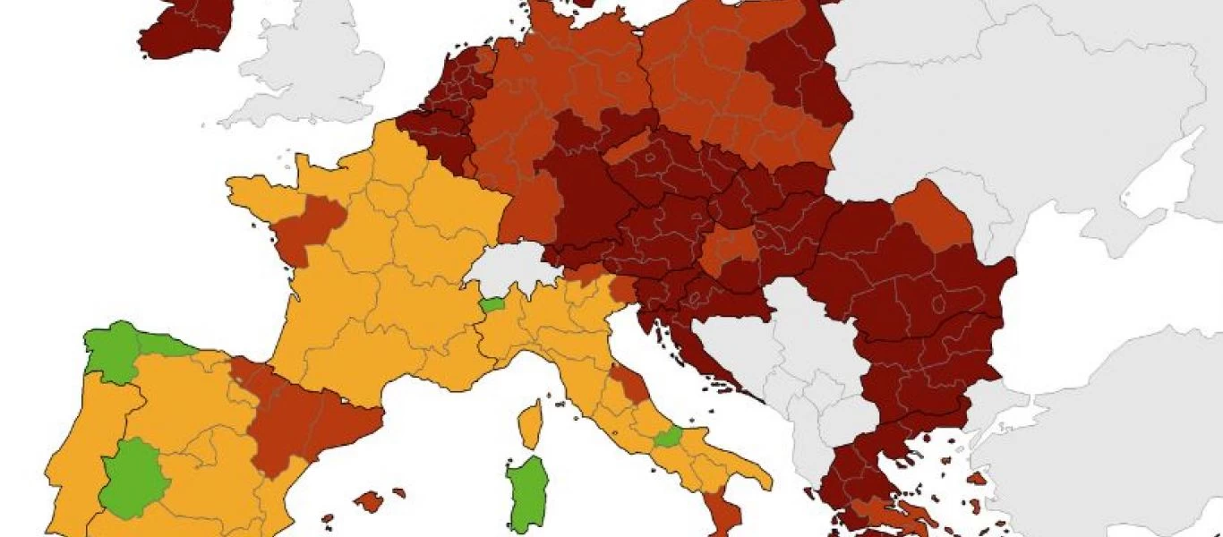 Νέοι χάρτες του ECDC - Όλη η Ελλάδα στο «κόκκινο»